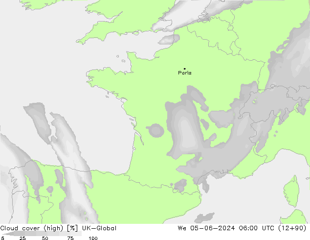 Cloud cover (high) UK-Global We 05.06.2024 06 UTC