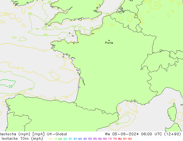 Isotachs (mph) UK-Global mer 05.06.2024 06 UTC