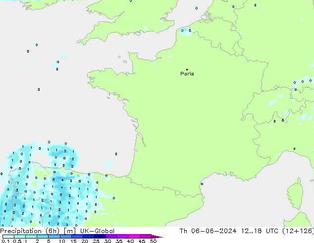 Yağış (6h) UK-Global Per 06.06.2024 18 UTC