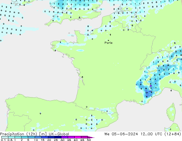 Yağış (12h) UK-Global Çar 05.06.2024 00 UTC
