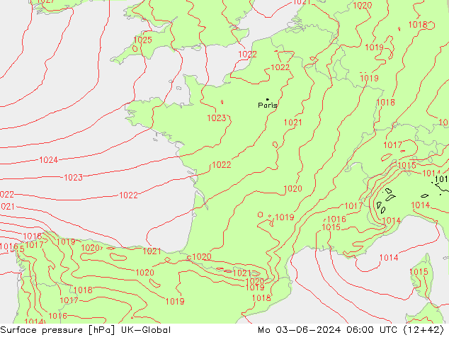 Pressione al suolo UK-Global lun 03.06.2024 06 UTC