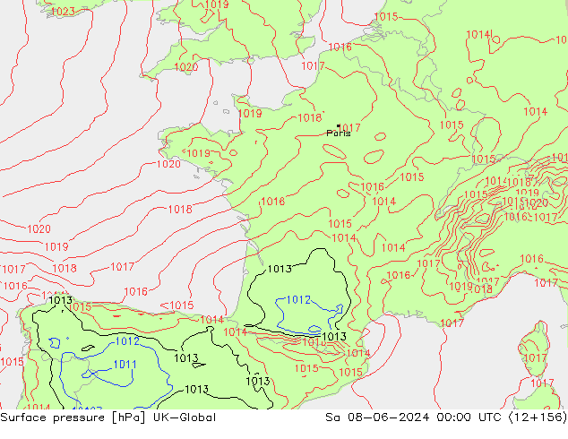 Surface pressure UK-Global Sa 08.06.2024 00 UTC