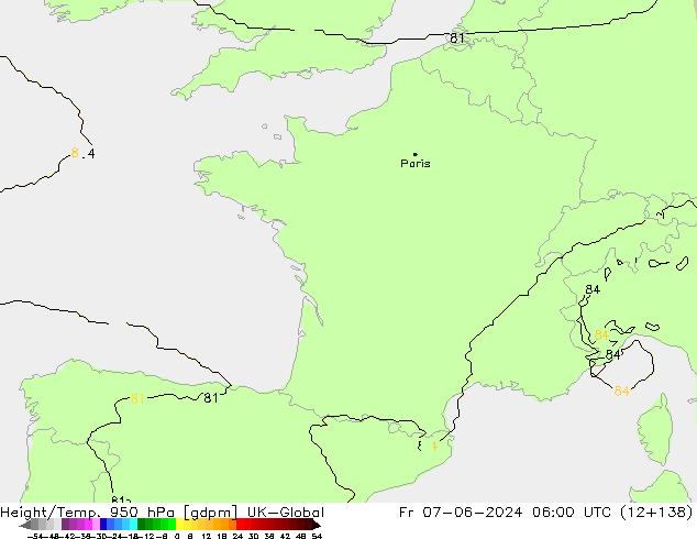 Height/Temp. 950 hPa UK-Global  07.06.2024 06 UTC