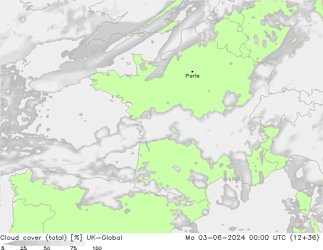 Nubes (total) UK-Global lun 03.06.2024 00 UTC