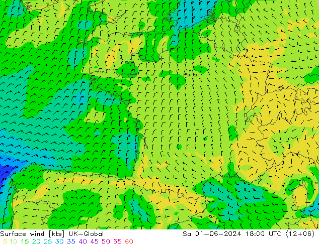 Viento 10 m UK-Global sáb 01.06.2024 18 UTC