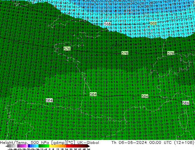 Height/Temp. 500 hPa UK-Global Th 06.06.2024 00 UTC