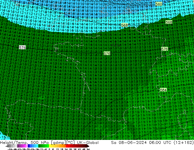 Height/Temp. 500 hPa UK-Global Sa 08.06.2024 06 UTC