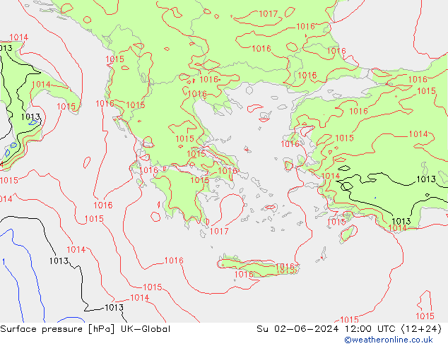 Luchtdruk (Grond) UK-Global zo 02.06.2024 12 UTC