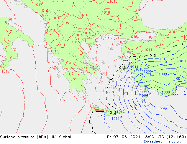 Atmosférický tlak UK-Global Pá 07.06.2024 18 UTC