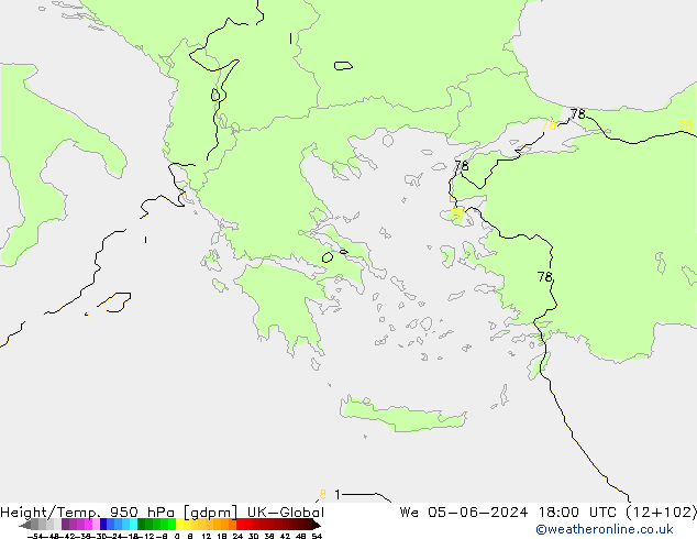 Height/Temp. 950 hPa UK-Global We 05.06.2024 18 UTC