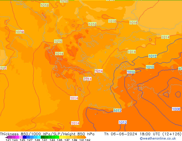 Schichtdicke 850-1000 hPa UK-Global Do 06.06.2024 18 UTC