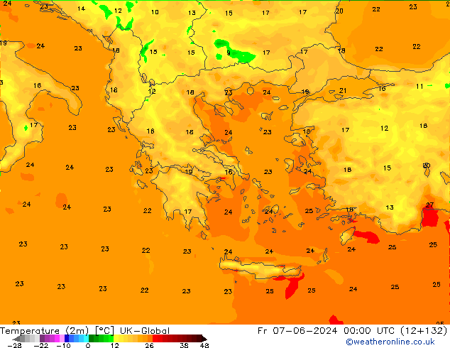 Temperatura (2m) UK-Global ven 07.06.2024 00 UTC