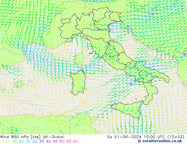 Vent 850 hPa UK-Global sam 01.06.2024 15 UTC