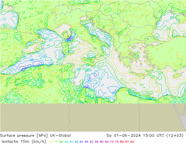 Izotacha (km/godz) UK-Global so. 01.06.2024 15 UTC