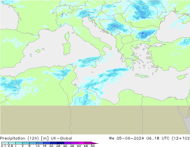 Precipitación (12h) UK-Global mié 05.06.2024 18 UTC