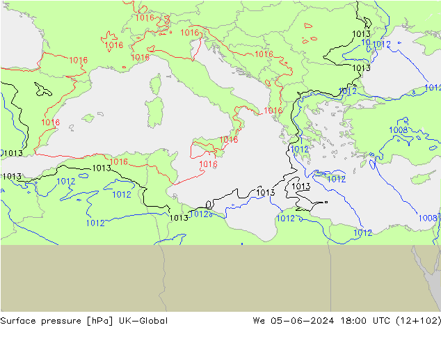 pressão do solo UK-Global Qua 05.06.2024 18 UTC