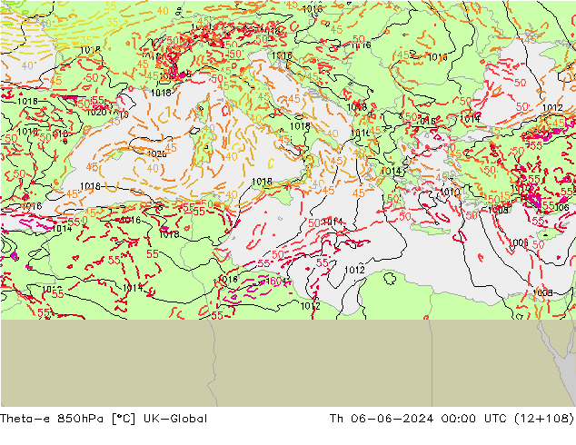 Theta-e 850hPa UK-Global  06.06.2024 00 UTC