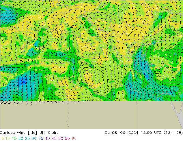 Surface wind UK-Global Sa 08.06.2024 12 UTC