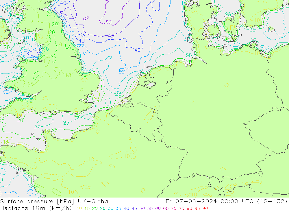 Isotachs (kph) UK-Global Fr 07.06.2024 00 UTC