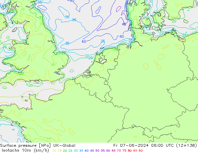 Isotachs (kph) UK-Global ven 07.06.2024 06 UTC