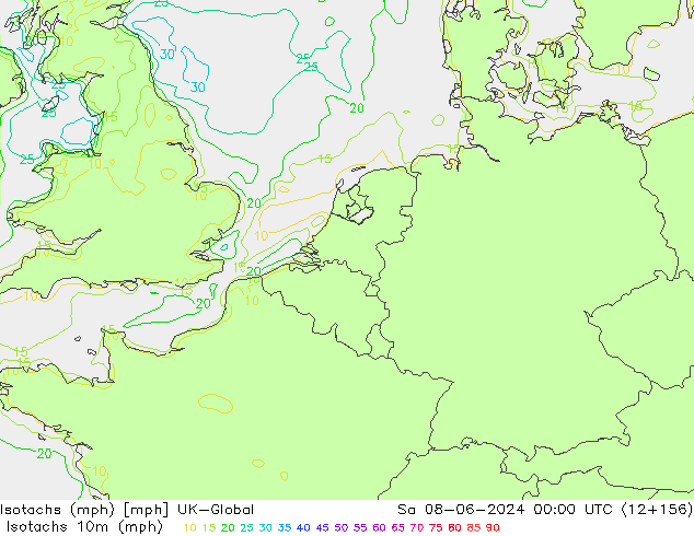 Izotacha (mph) UK-Global so. 08.06.2024 00 UTC