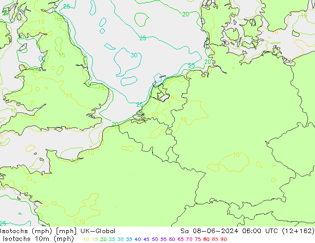 Isotachen (mph) UK-Global za 08.06.2024 06 UTC