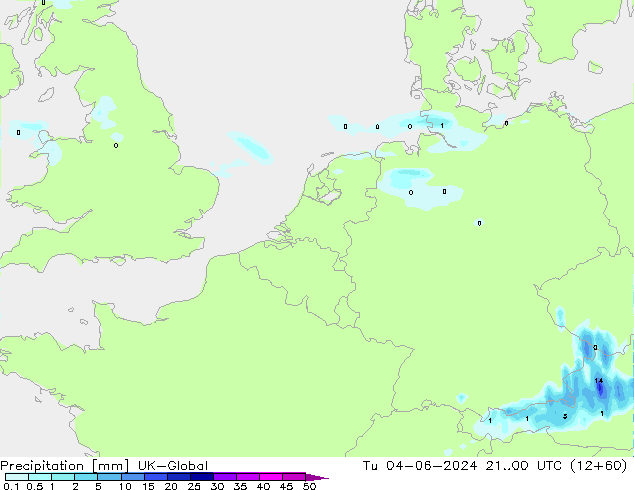 Srážky UK-Global Út 04.06.2024 00 UTC