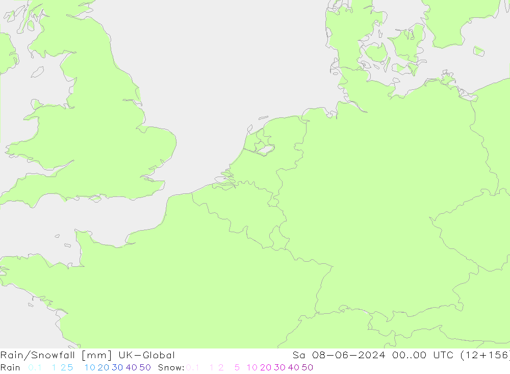 Regen/Sneeuwval UK-Global za 08.06.2024 00 UTC