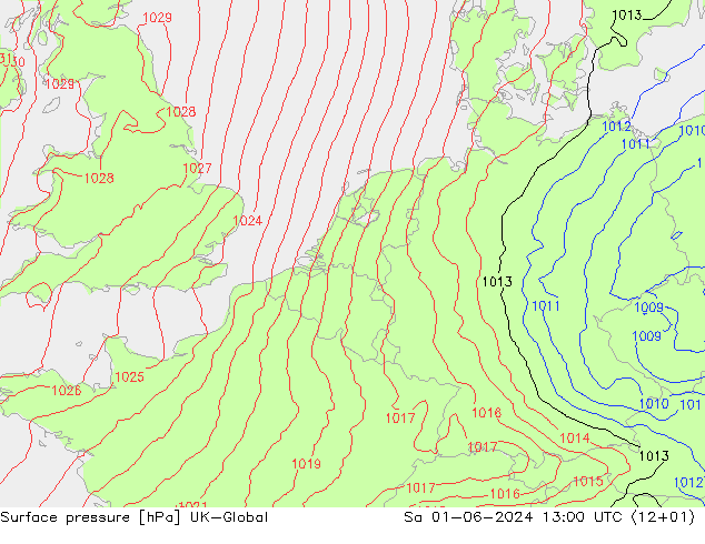 pressão do solo UK-Global Sáb 01.06.2024 13 UTC