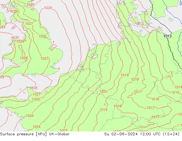 Surface pressure UK-Global Su 02.06.2024 12 UTC