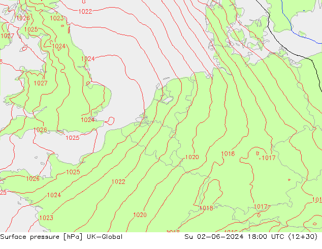 Surface pressure UK-Global Su 02.06.2024 18 UTC