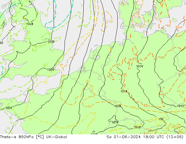 Theta-e 850hPa UK-Global sab 01.06.2024 18 UTC