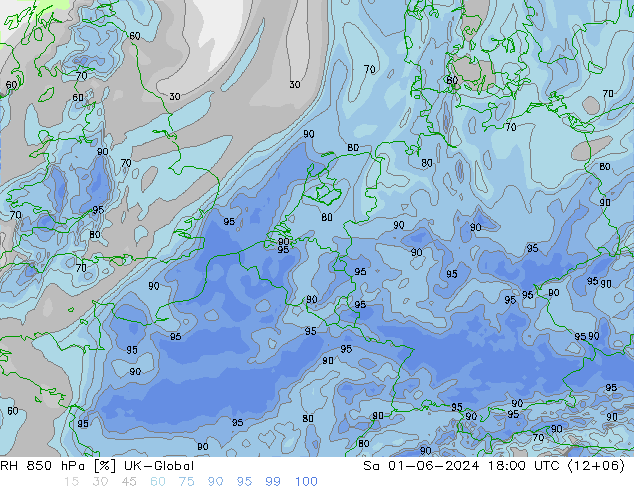 RH 850 hPa UK-Global sab 01.06.2024 18 UTC