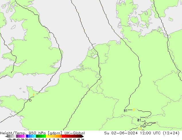 Géop./Temp. 950 hPa UK-Global dim 02.06.2024 12 UTC