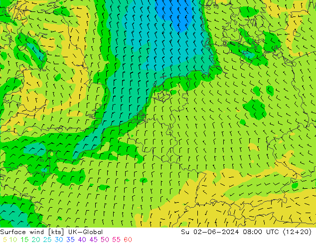 Rüzgar 10 m UK-Global Paz 02.06.2024 08 UTC