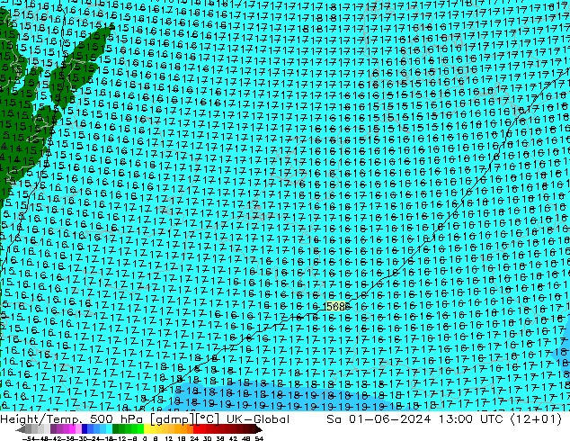 Geop./Temp. 500 hPa UK-Global sáb 01.06.2024 13 UTC