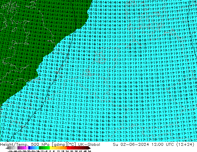 Géop./Temp. 500 hPa UK-Global dim 02.06.2024 12 UTC