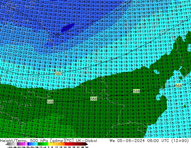Yükseklik/Sıc. 500 hPa UK-Global Çar 05.06.2024 06 UTC