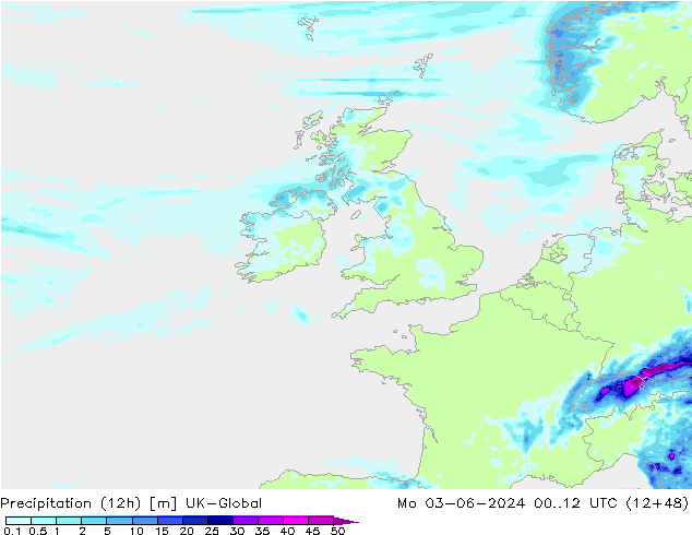 Yağış (12h) UK-Global Pzt 03.06.2024 12 UTC