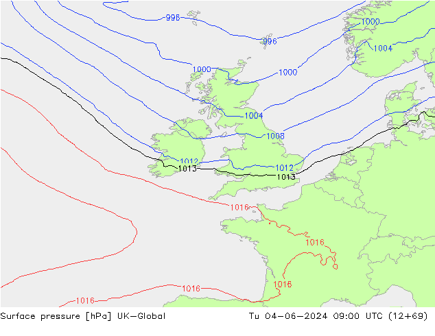 Surface pressure UK-Global Tu 04.06.2024 09 UTC