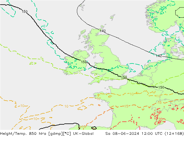 Géop./Temp. 850 hPa UK-Global sam 08.06.2024 12 UTC