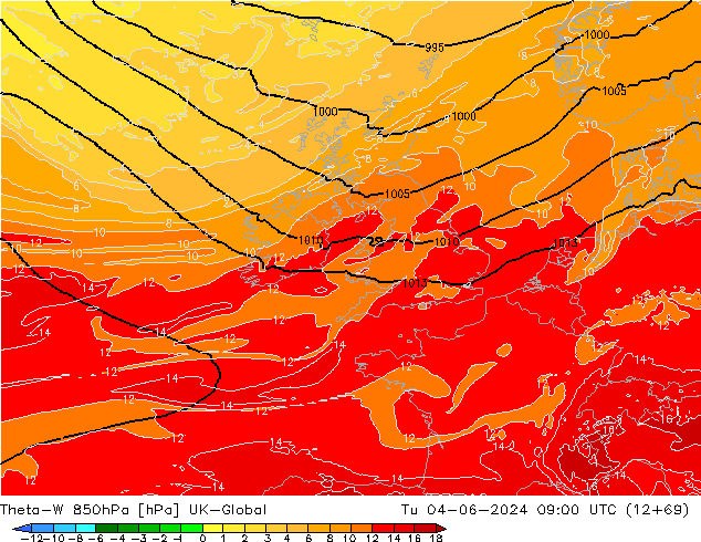 Theta-W 850hPa UK-Global di 04.06.2024 09 UTC