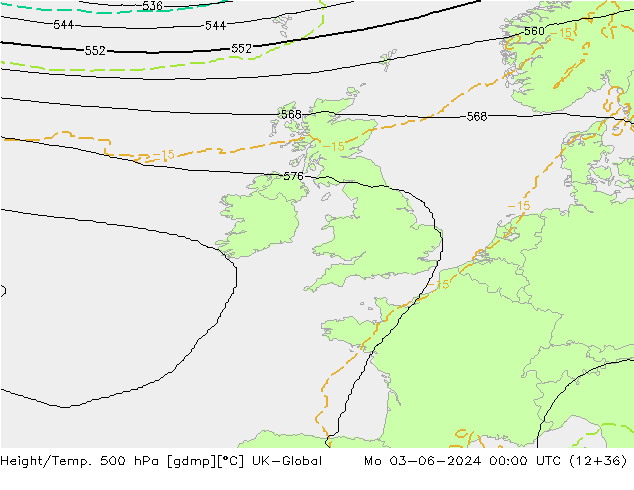Height/Temp. 500 hPa UK-Global pon. 03.06.2024 00 UTC
