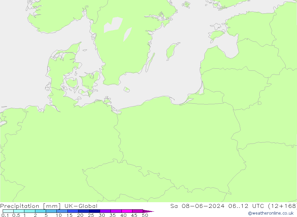 Precipitazione UK-Global sab 08.06.2024 12 UTC
