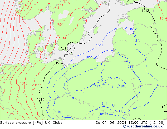 Pressione al suolo UK-Global sab 01.06.2024 18 UTC