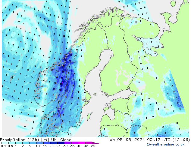 Precipitation (12h) UK-Global We 05.06.2024 12 UTC