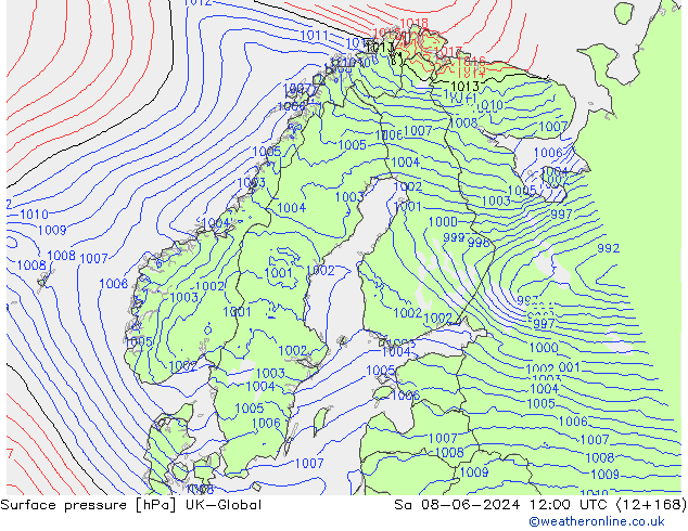 Surface pressure UK-Global Sa 08.06.2024 12 UTC