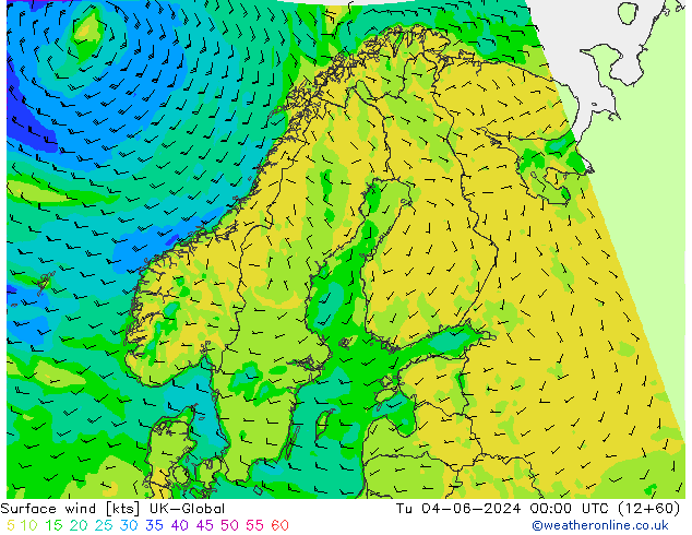 Surface wind UK-Global Tu 04.06.2024 00 UTC