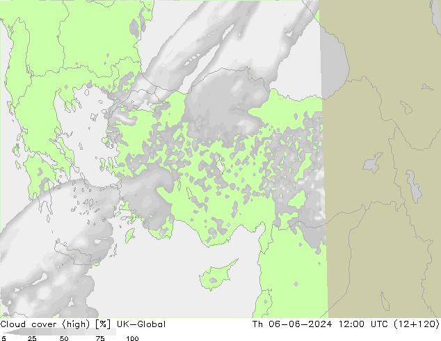 Cloud cover (high) UK-Global Th 06.06.2024 12 UTC