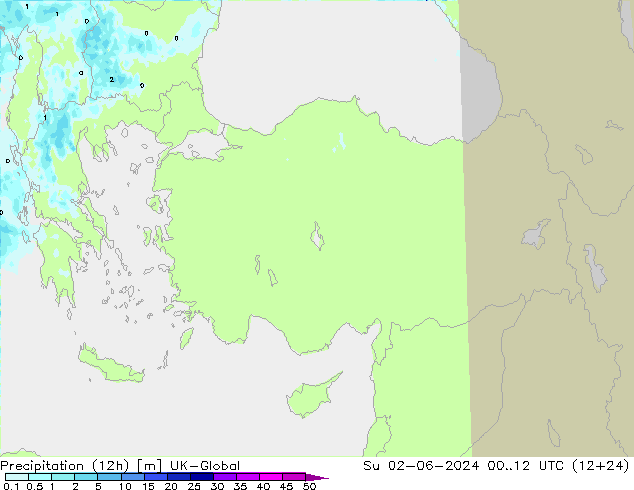 Précipitation (12h) UK-Global dim 02.06.2024 12 UTC